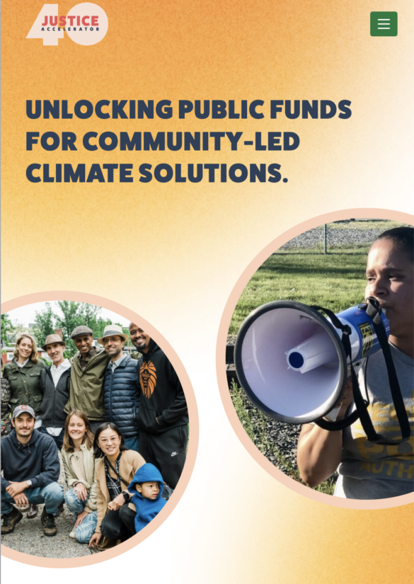 Unlocking public funds for community-led climate solutions. Woman speaking through a megaphone.